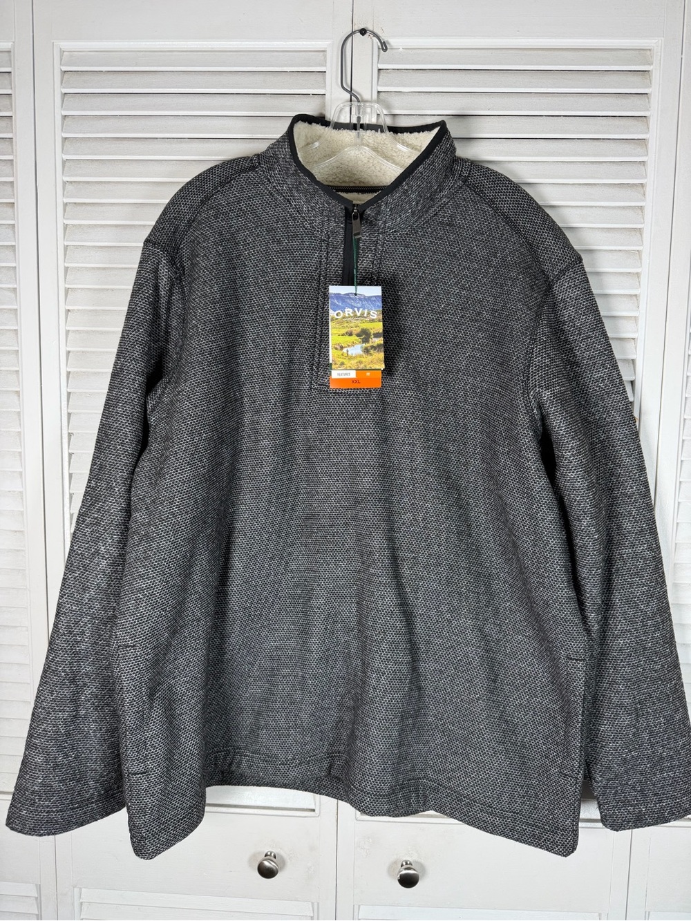 Orvis 1/4 Zip Pullover XXL Sherpa Lined Gray Warm Pockets NWT